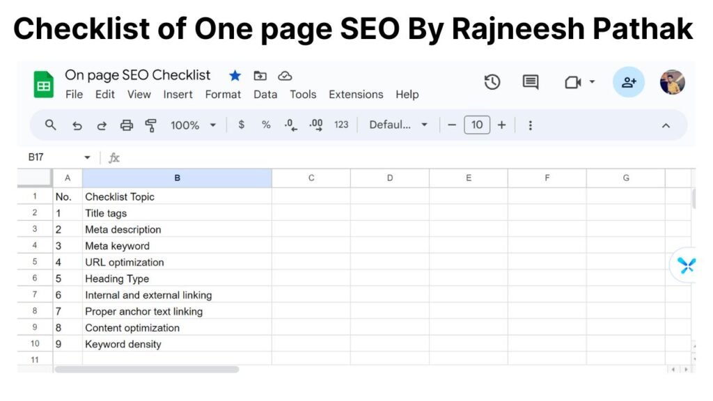This is on page seo checklist from Rajneesh pathak